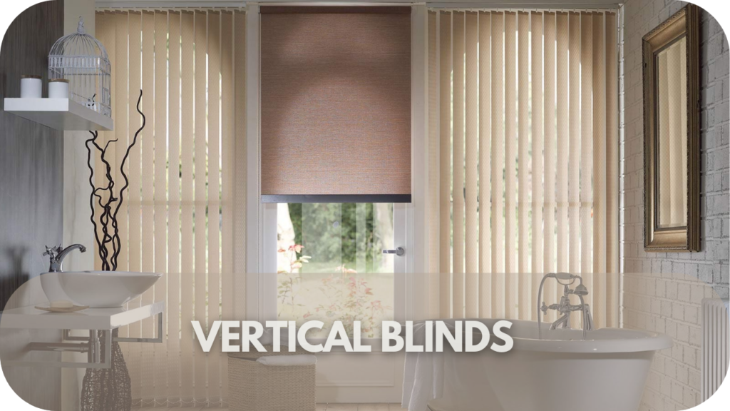 Space-saving vertical blinds for sleek bathroom privacy and control.