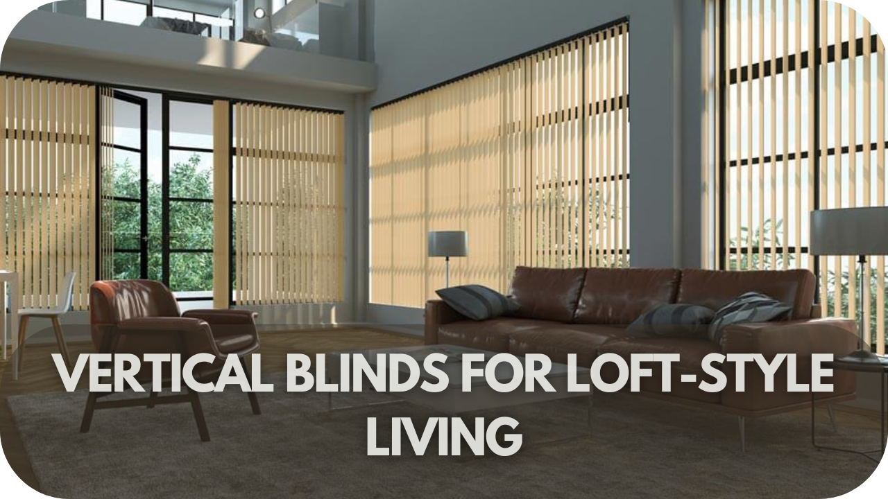 Vertical blinds in loft-style living space