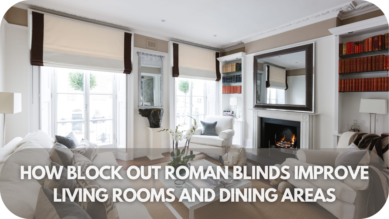 Block out Roman blinds for living and dining areas.