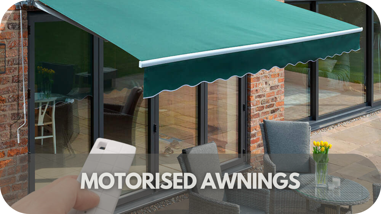 Features of motorised window awnings.