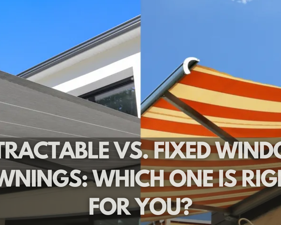 Comparison of retractable and fixed window awnings on a modern home, showcasing their design and functionality.